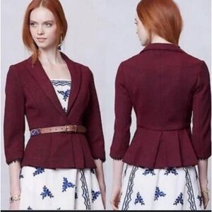 Anthropologie Tabitha Chandelier Striped Pleated  Peplum Knit Blazer